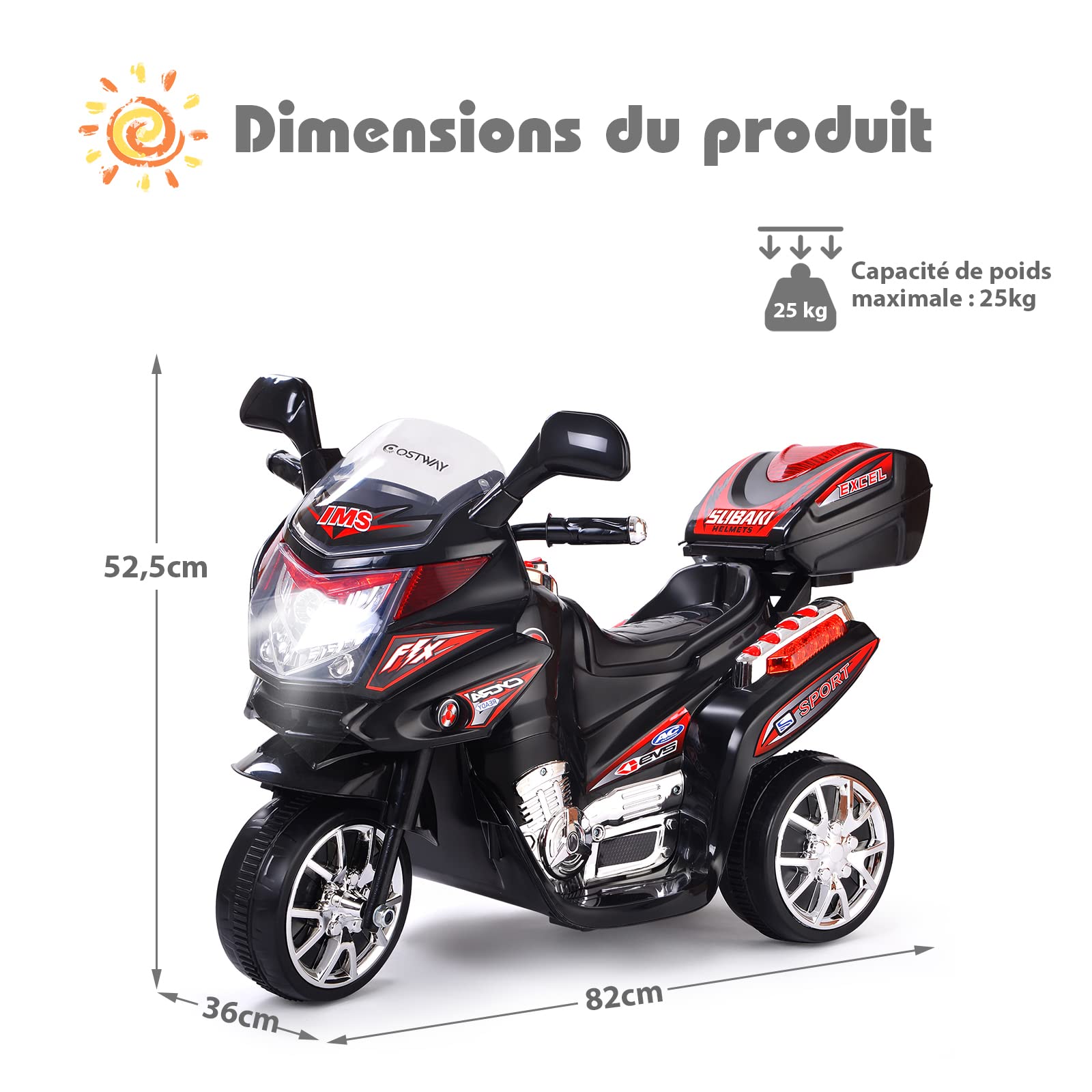 Moto électrique rechargeable pour enfants jusqu'à 5ans