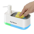 Distributeur de savon et porte-éponge 2-en-1 idéal pour la cuisine.