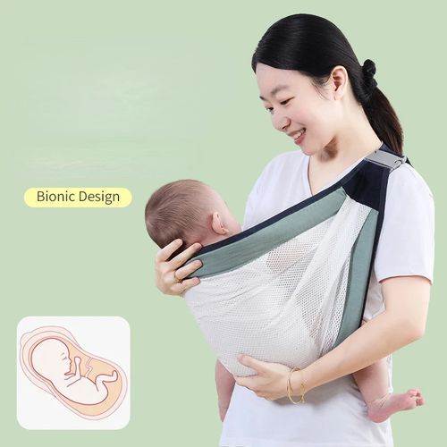 Porte bébé en tissu maille, permettant un portage mains libres